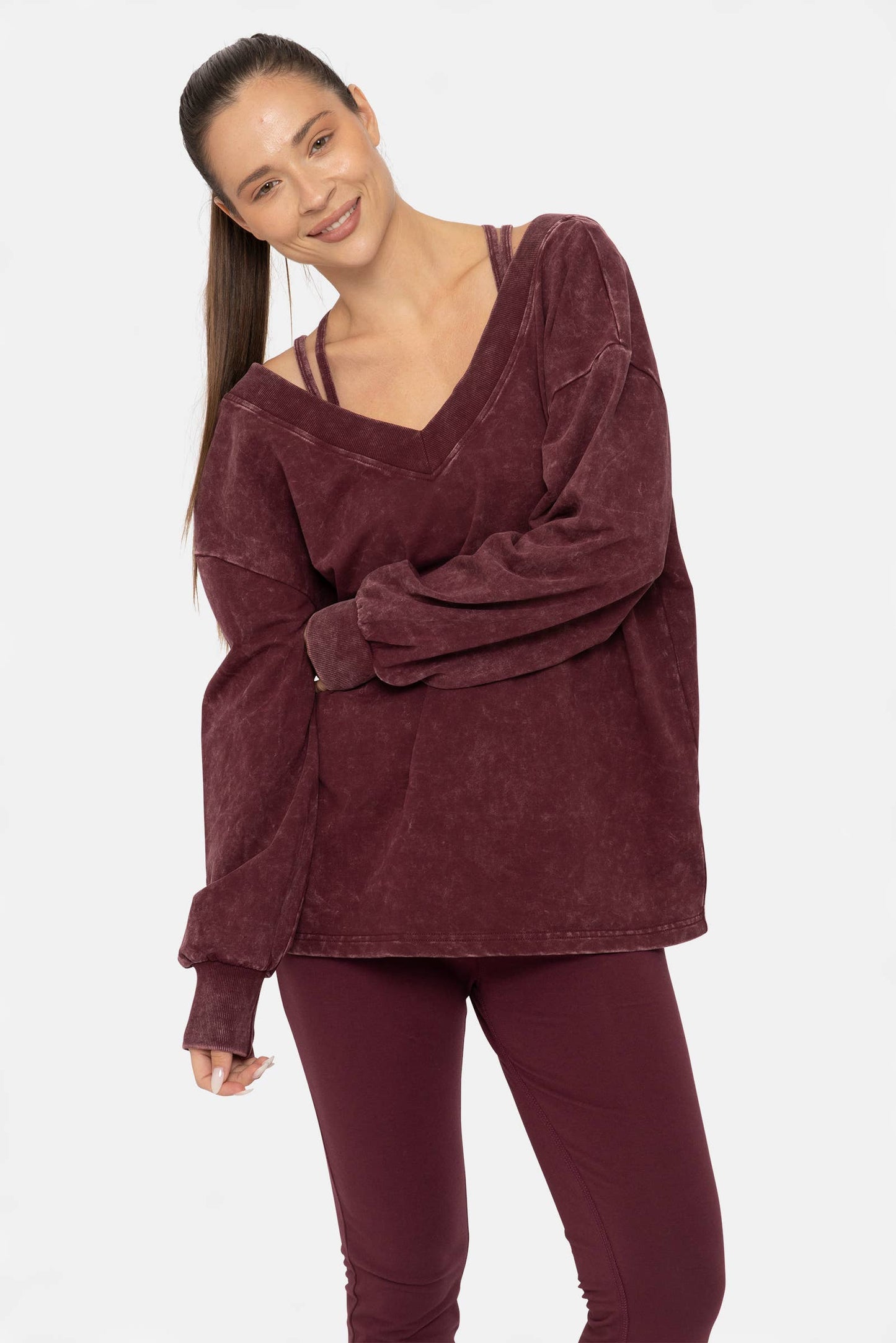 Mineral Wash Deep V-Neck Sweatshirt