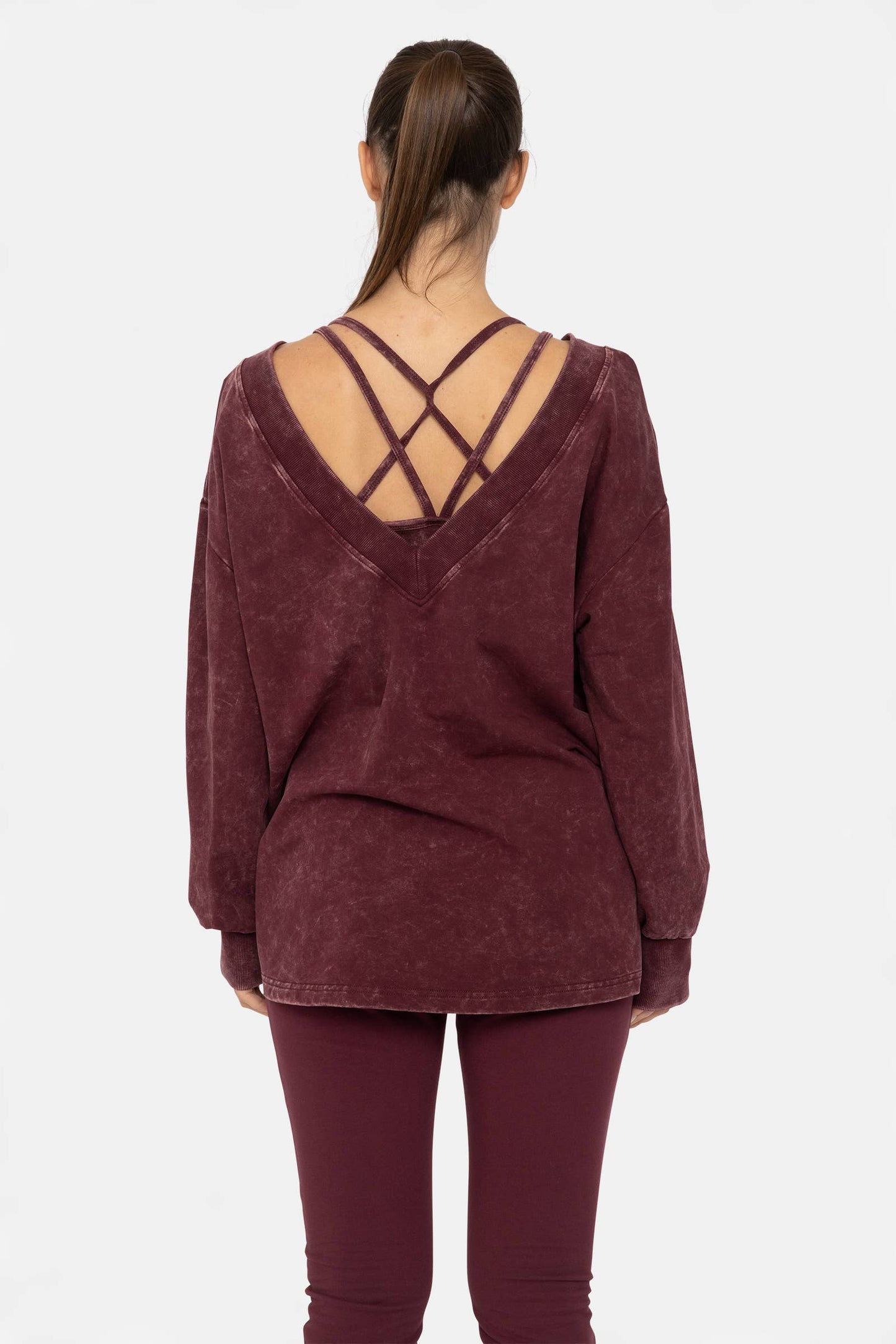 Mineral Wash Deep V-Neck Sweatshirt