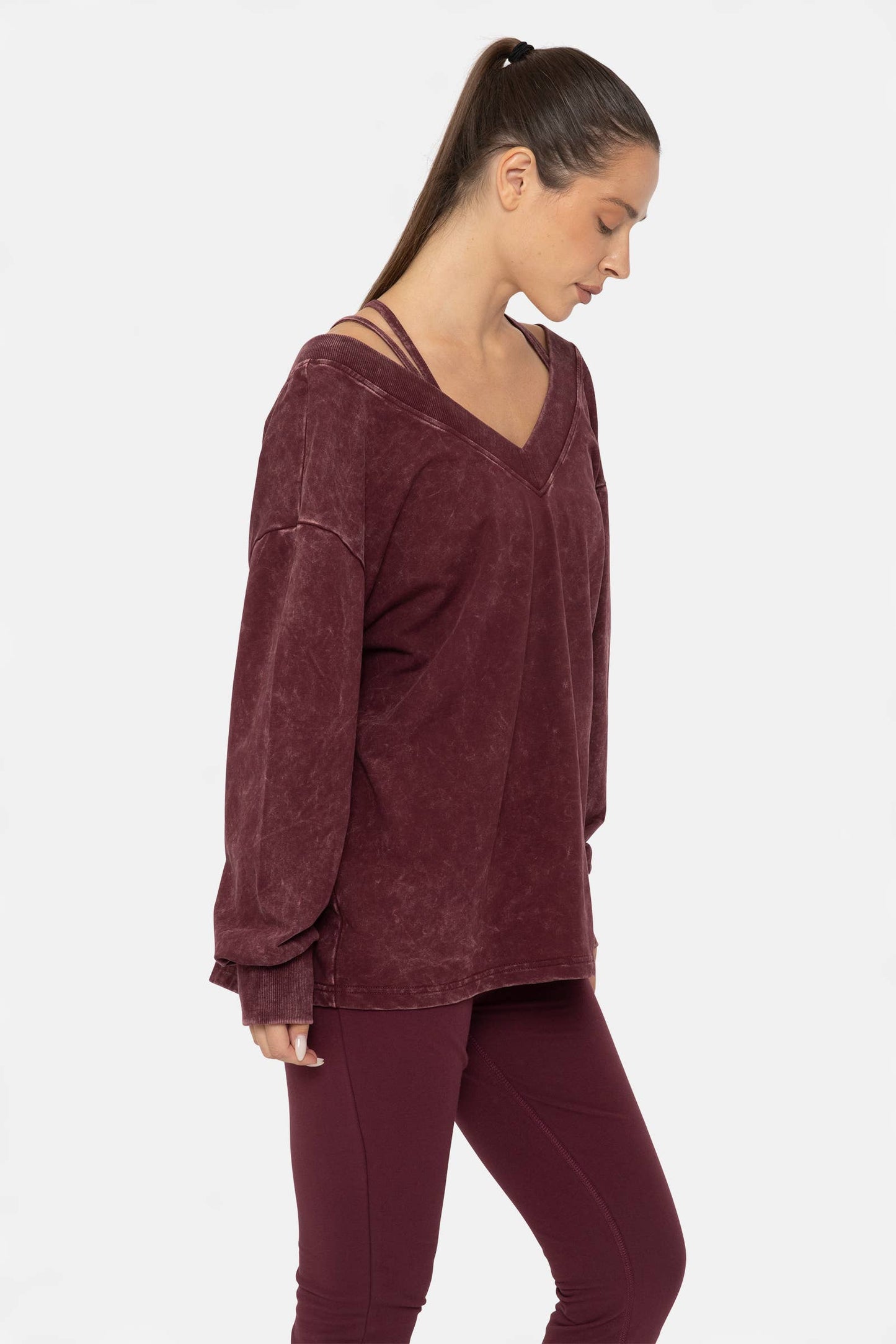 Mineral Wash Deep V-Neck Sweatshirt