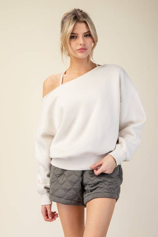 Off Shoulder French Terry Fleece Top