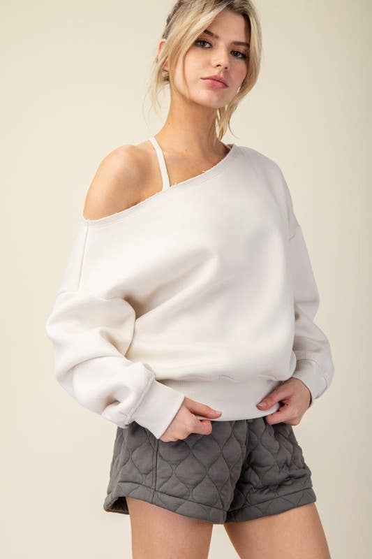 Off Shoulder French Terry Fleece Top